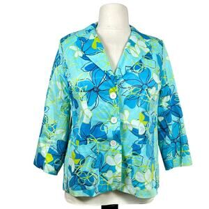 NWT Maggie Barnes Blue Green Floral Cotton Blazer Jacket 16P Kentucky Derby